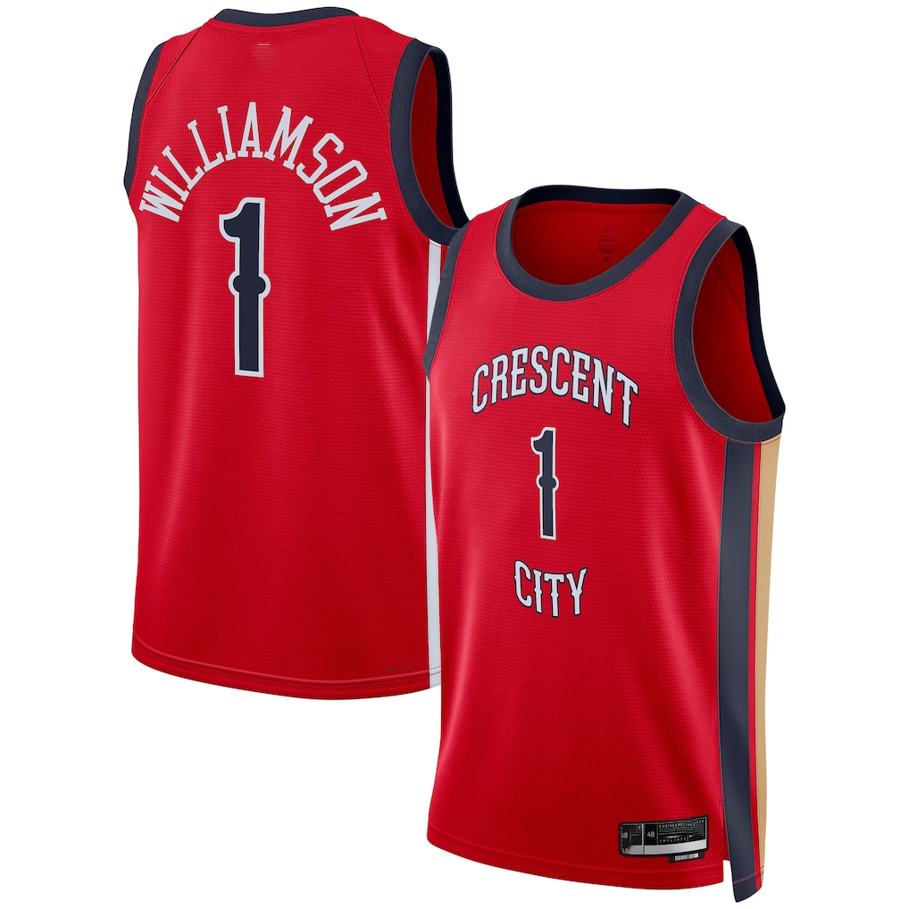 Fenge NO.Pelicans #1 Zion Williamson Red Swingman Stitched Jerseys- Statement Edition
