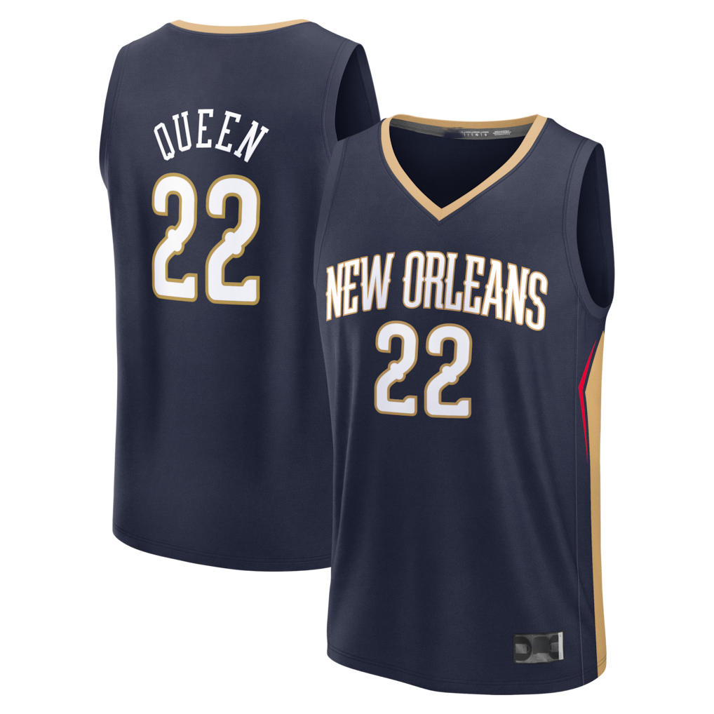 Fenge NO.Pelicans #22 Derik Queen Navy Fast Break Replica Stitched Jerseys- Icon Edition