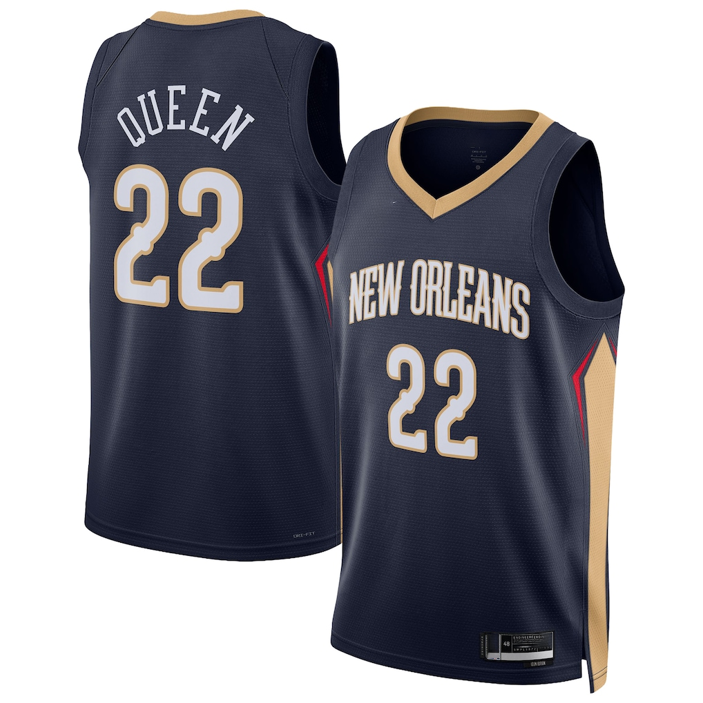 Fenge NO.Pelicans #22 Derik Queen Navy Swingman Stitched Jerseys- Icon Edition