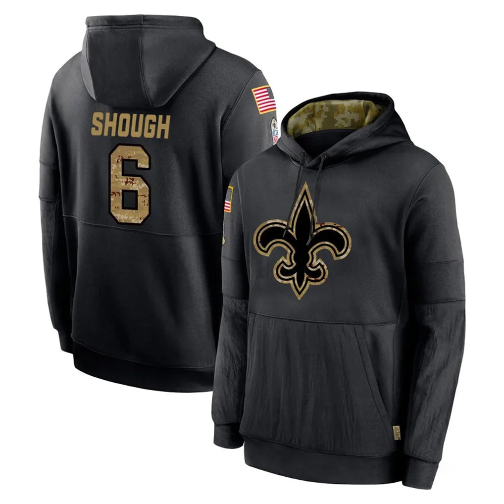 Fenge NO.Saints #6 Tyler Shough Player Black Salute to Service Hoodies Limited Game Stitched Jerseys