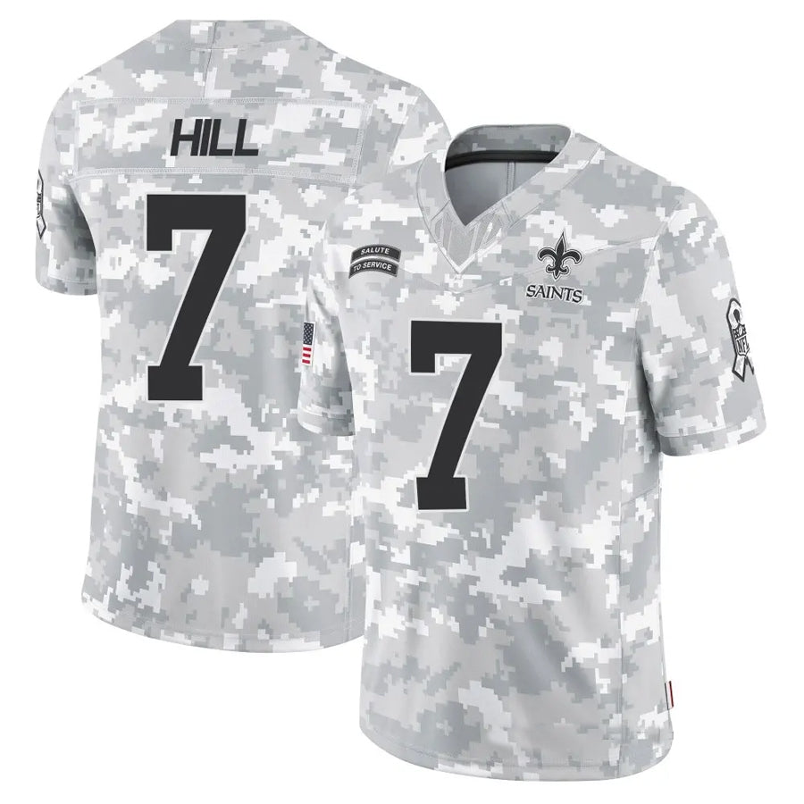 Fenge NO.Saints #7 Taysom Hill Player Arctic Camo Salute to Service Limited Stitched Jerseys