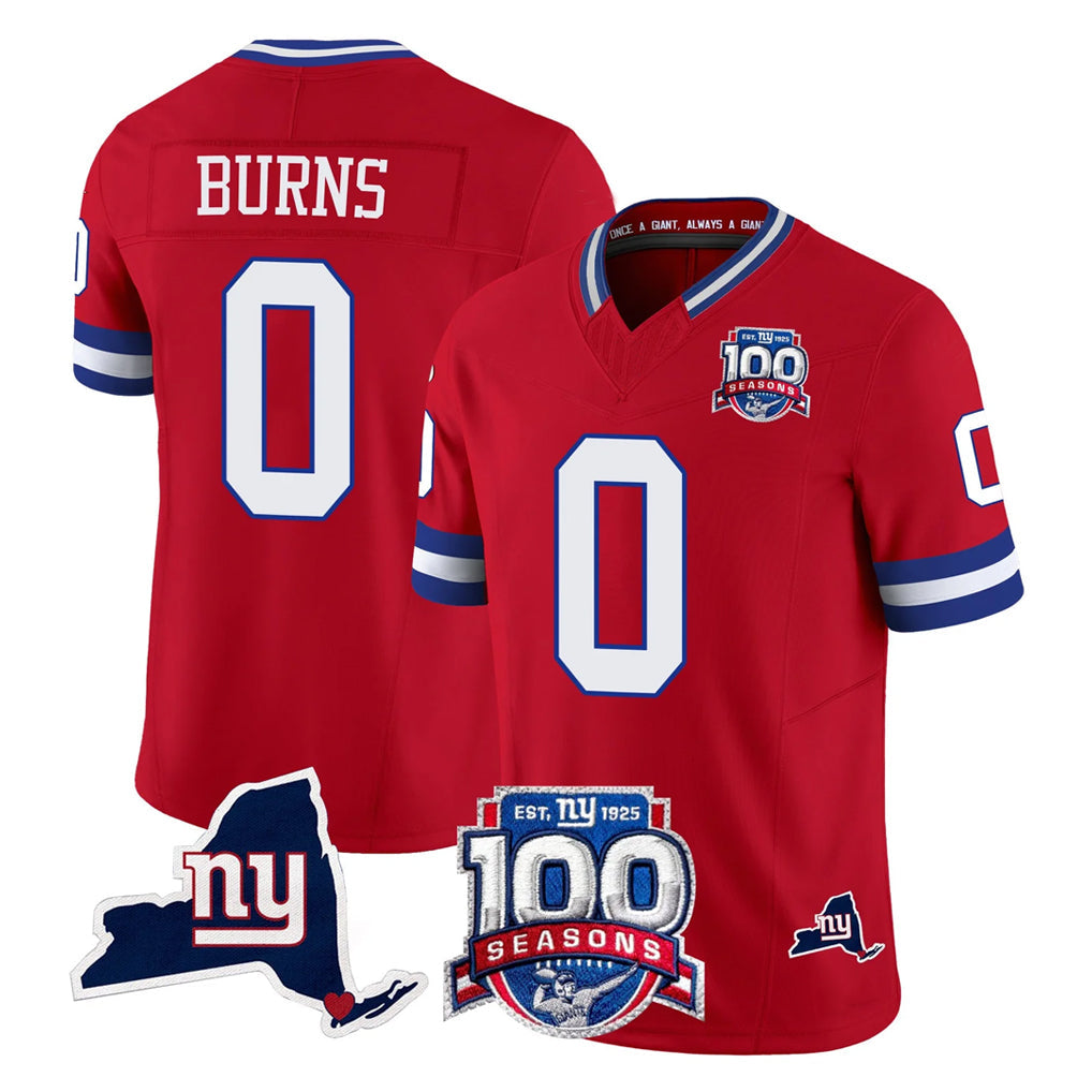 Fenge NY.Giants #0 Brian Burns Player Red 100th Season & State Patch Vapor Limited Home Game Stitched Jerseys