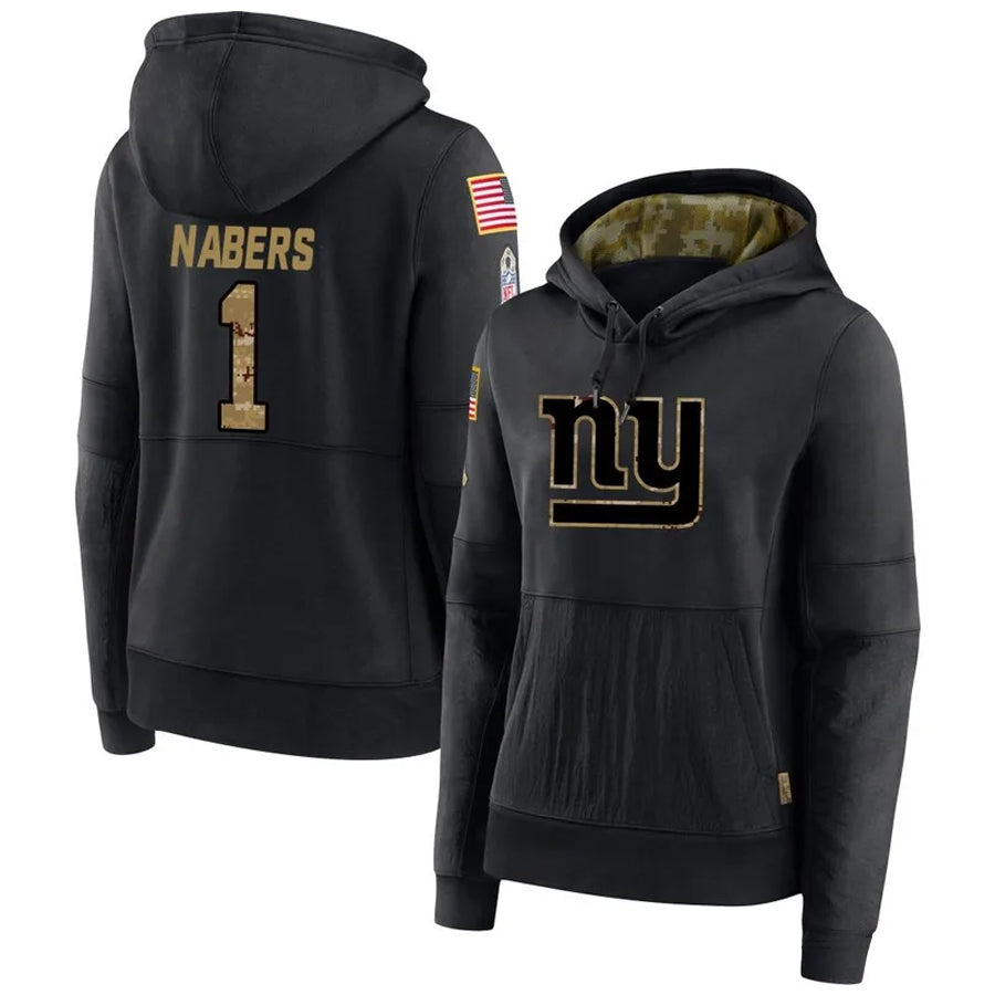 Fenge NY.Giants #1 Malik Nabers Player Black Salute to Service Hoodies Stitched Jerseys