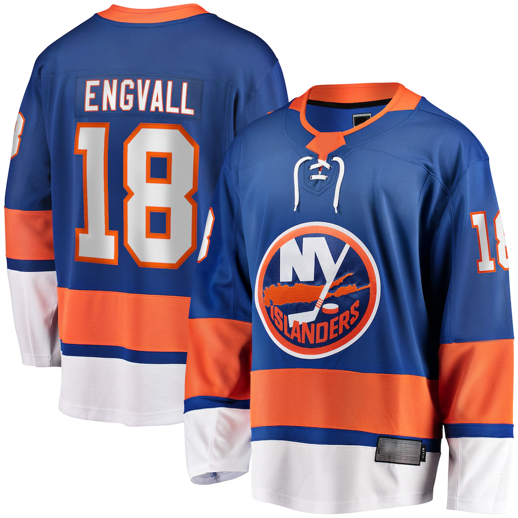 Fenge NY.Islanders #18 Pierre Engvall Blue Home Premier Breakaway Player Jerseys