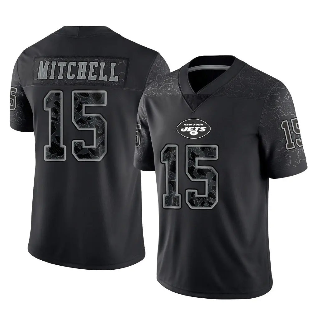 Fenge NY.Jets #15 Adonai Mitchell Player Stealth Black Limited Reflective Home Game Stitched Jerseys