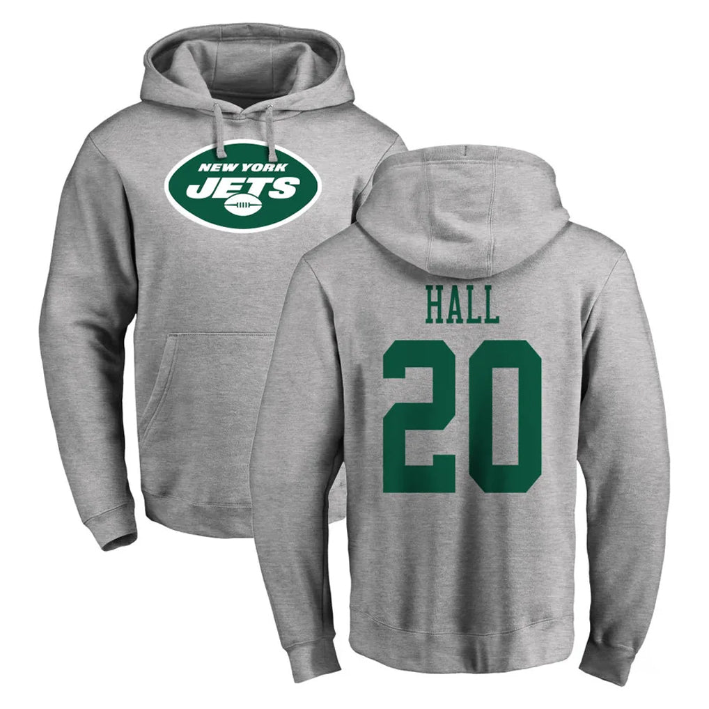 Fenge NY.Jets #20 Breece Hall Player Gray LOGO Pullover Hoodies Limited Game Stitched Jerseys