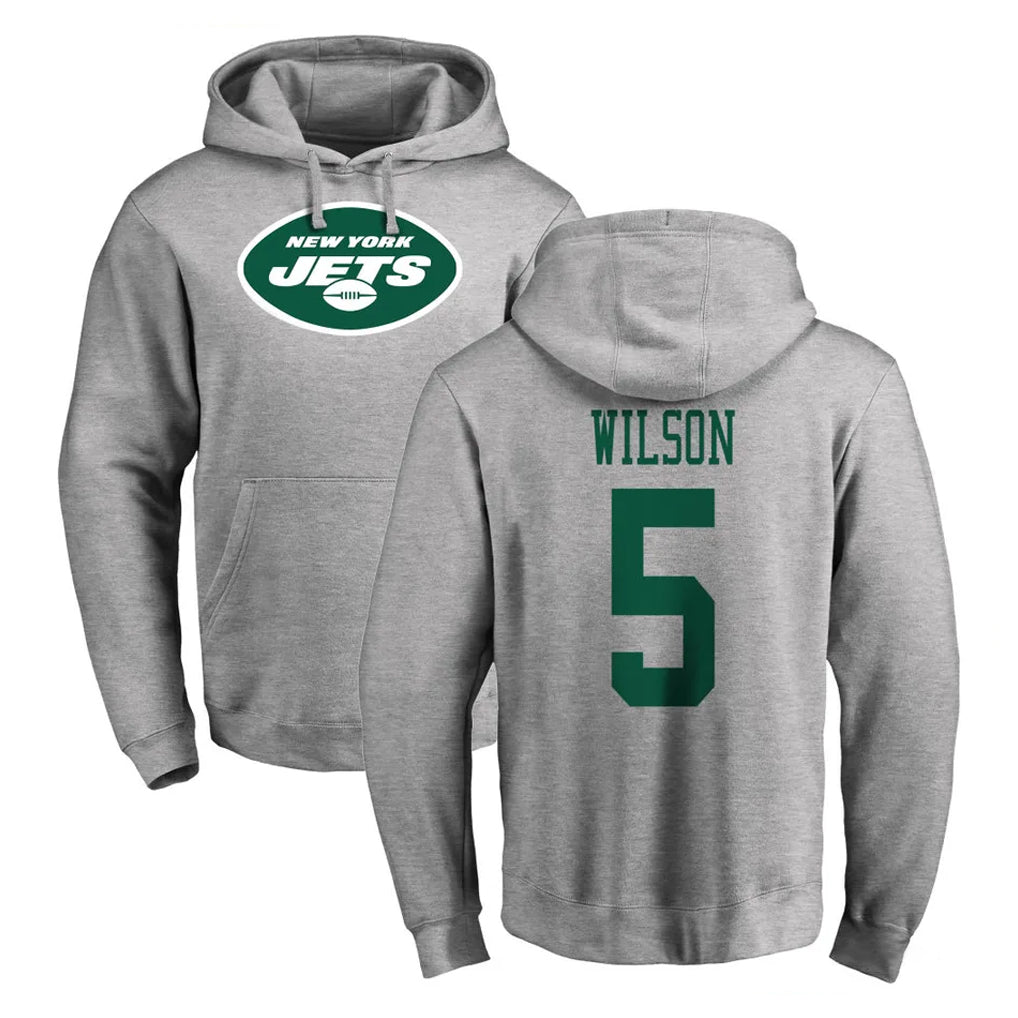 Fenge NY.Jets #5 Garrett Wilson Player Gray LOGO Pullover Hoodies Limited Game Stitched Jerseys
