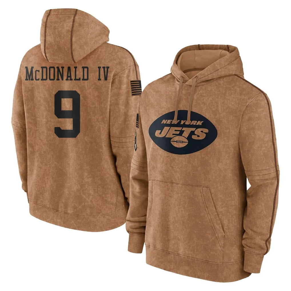 Fenge NY.Jets #9 Will McDonald IV Player Brown Salute to Service Pullover Hoodies Limited Game Stitched Jerseys