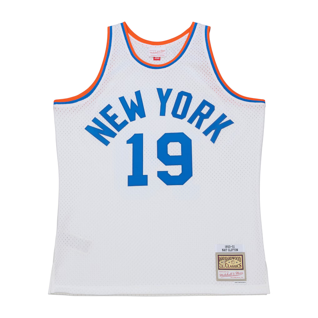 Fenge NY.Knicks #19 Nathaniel Clifton Mitchell & Ness White 1950-51 Pioneers Swingman Jerseys