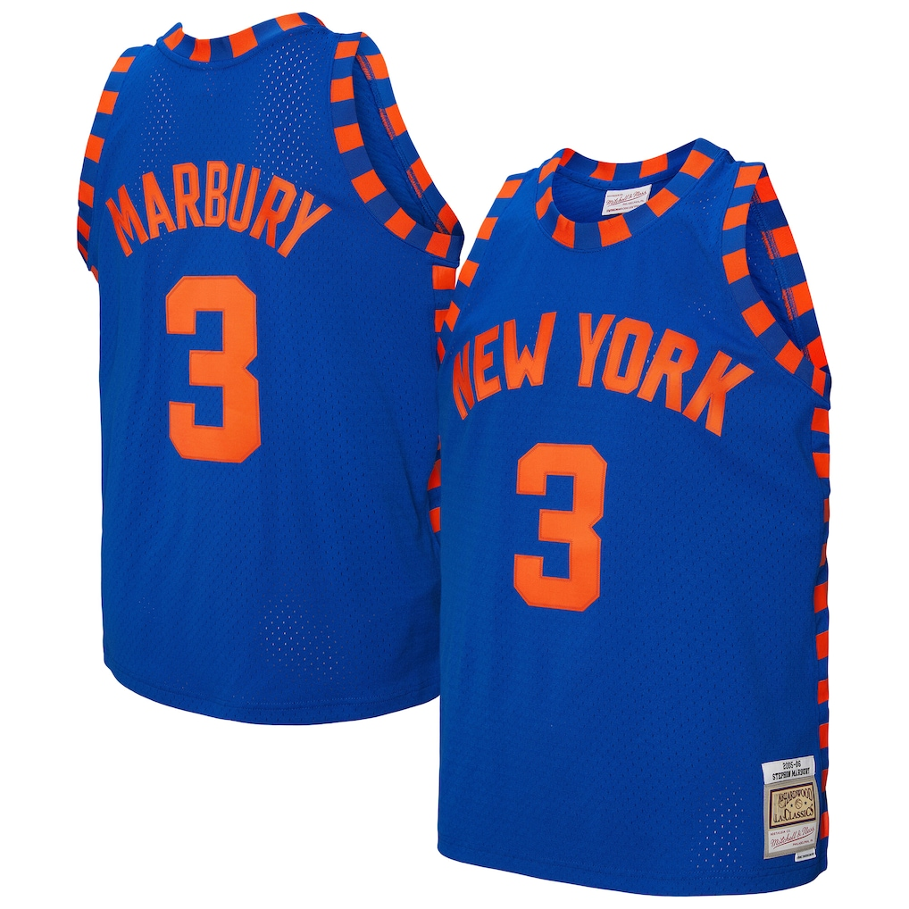 Fenge NY.Knicks #3 Stephon Marbury Mitchell & Ness Blue 200506 Hardwood Classics Swingman Jerseys
