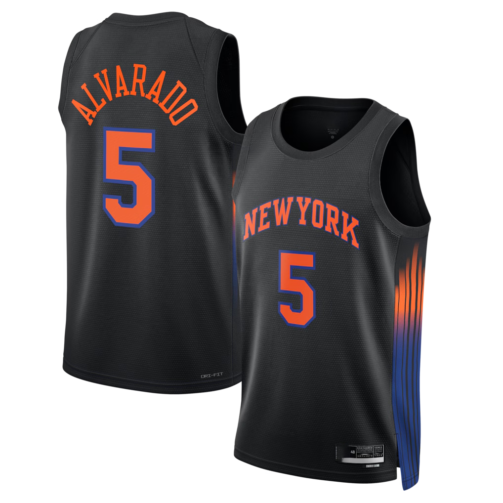 Fenge NY.Knicks #5 Jos¨¦ Alvarado Black Swingman Jerseys - Statement Edition