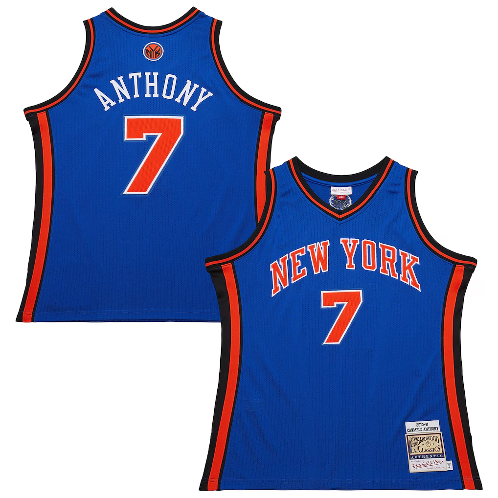 Fenge NY.Knicks #7 Carmelo Anthony Mitchell & Ness Blue 201011 Hardwood Classics Authentic Jerseys