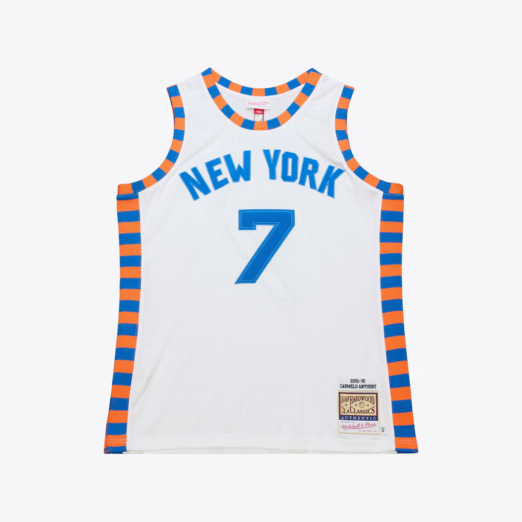 Fenge NY.Knicks #7 Carmelo Anthony Mitchell & Ness White 2015-16 Hardwood Classics Authentic Jerseys