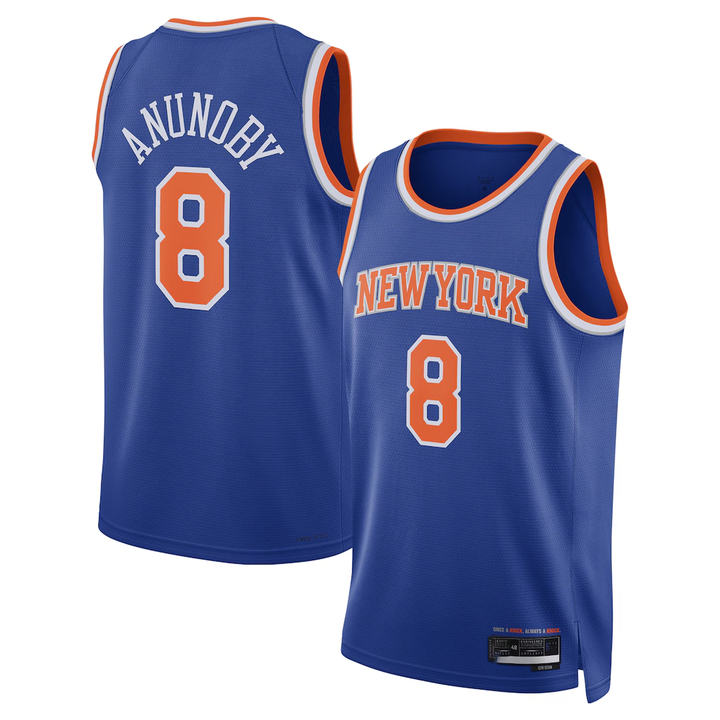 Fenge NY.Knicks #8 OG Anunoby Blue Swingman Jerseys - Icon Edition