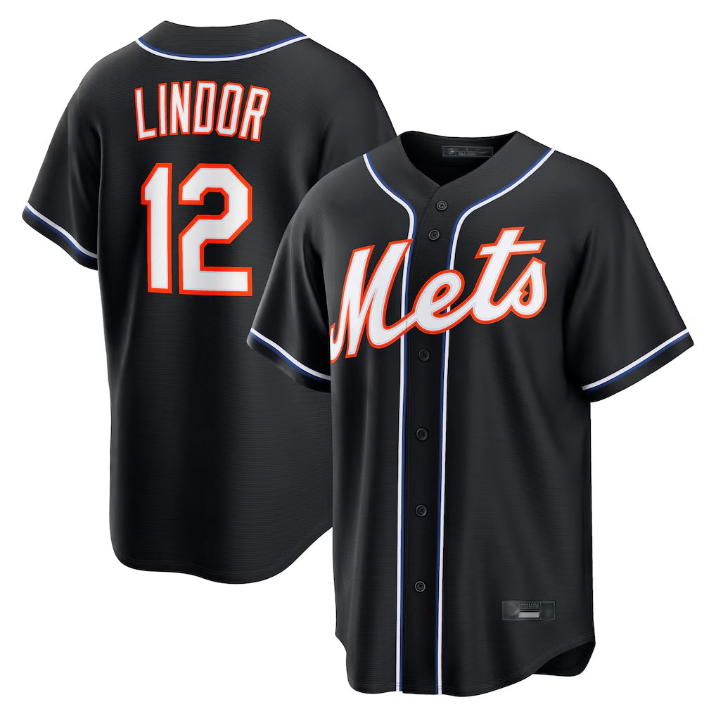 Fenge NY.Mets #12 Francisco Lindor Player Black Fashion Out Game Stitched Jerseys