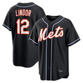 Fenge NY.Mets #12 Francisco Lindor Player Black Fashion Out Game Stitched Jerseys