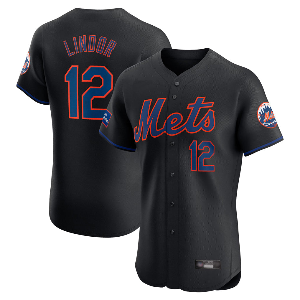 Fenge NY.Mets #12 Francisco Lindor Player Black Home Limited Elite Stitched Jerseys