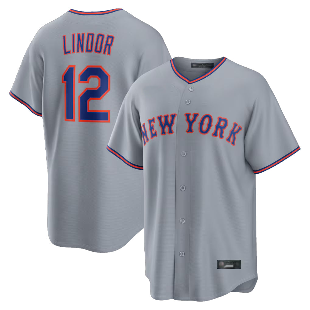 Fenge NY.Mets #12 Francisco Lindor Player Gray Road Home Game Stitched Jerseys
