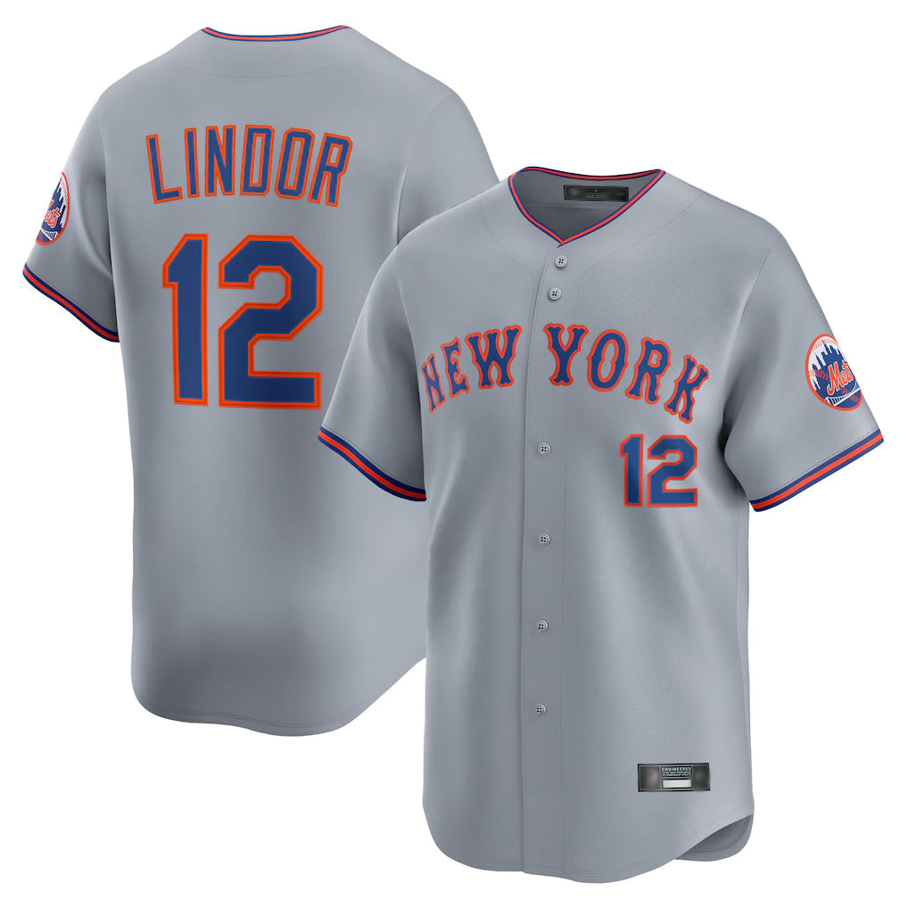 Fenge NY.Mets #12 Francisco Lindor Player Gray Road Limited Home Stitched Jerseys