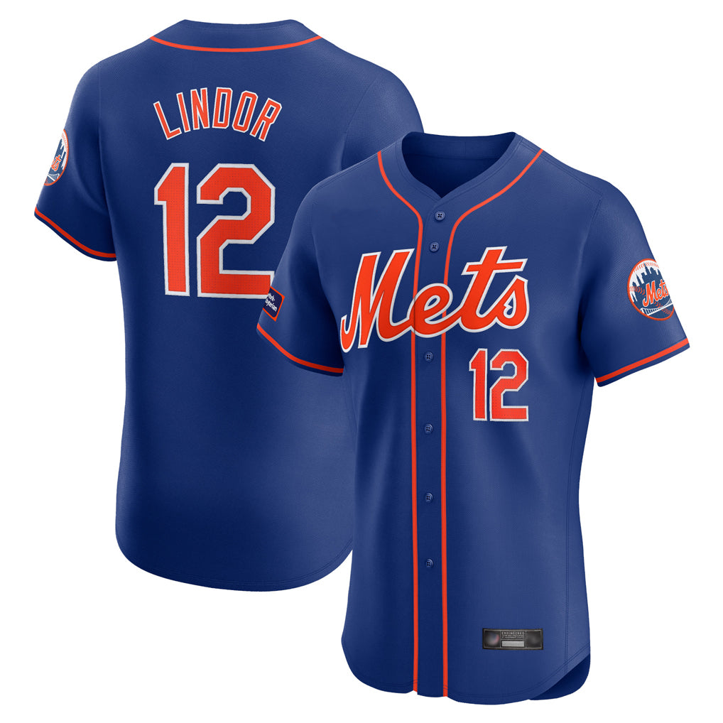 Fenge NY.Mets #12 Francisco Lindor Player Royal Limited Elite Home Stitched Jerseys
