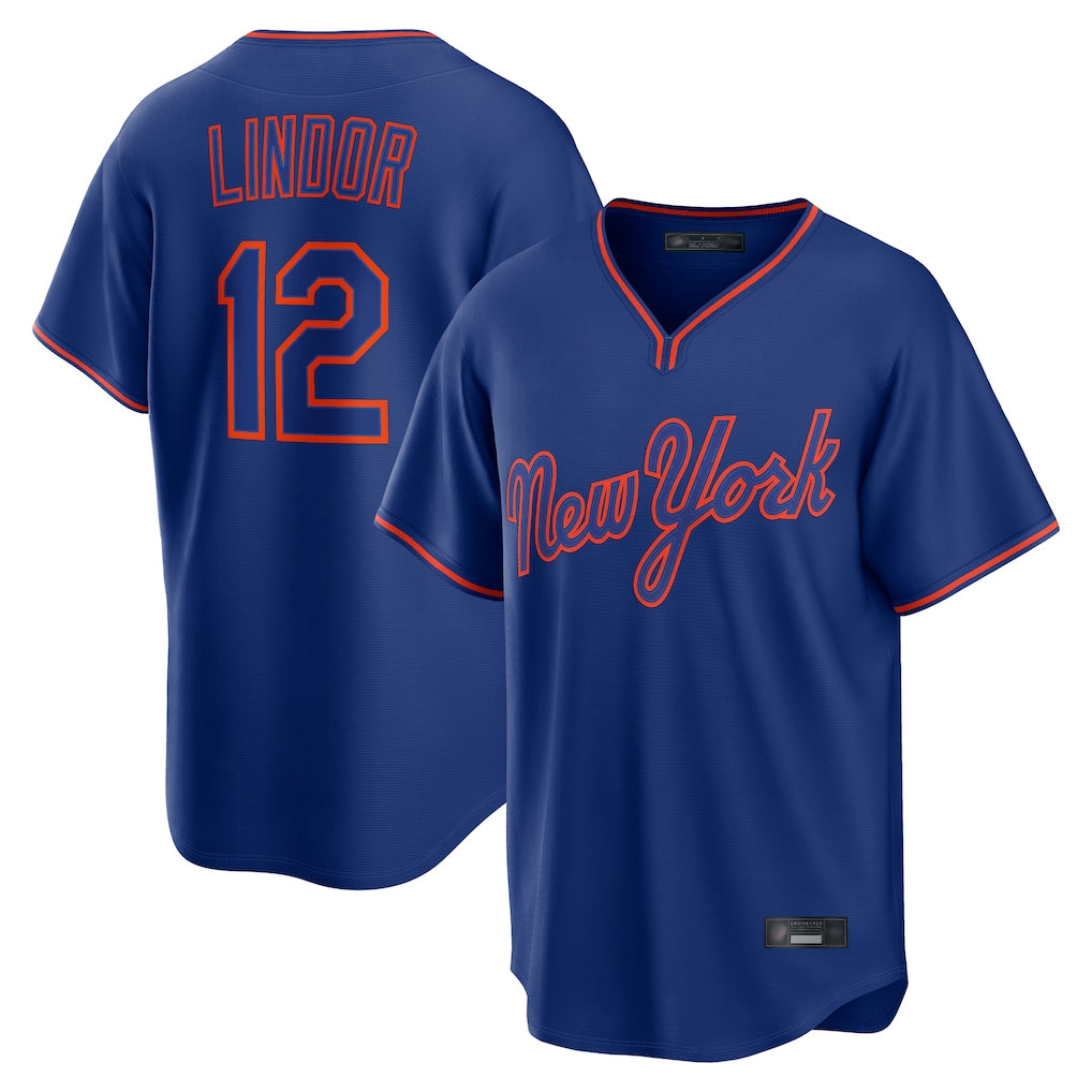 Fenge NY.Mets #12 Francisco Lindor Player Royal T-shirt Home Game Stitched Jerseys