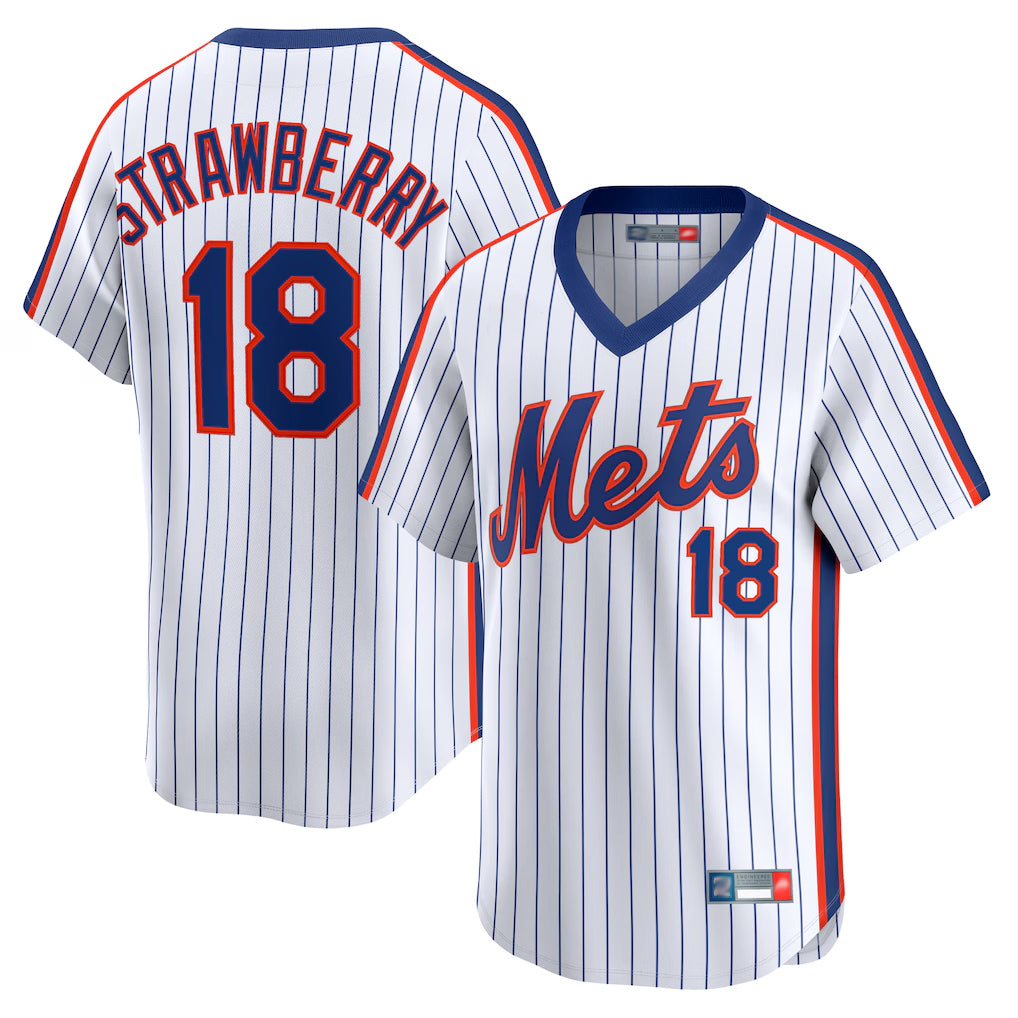 Fenge NY.Mets #18 Darryl Strawberry Player White Cooperstown Collection T-shirt Game Stitched Jerseys