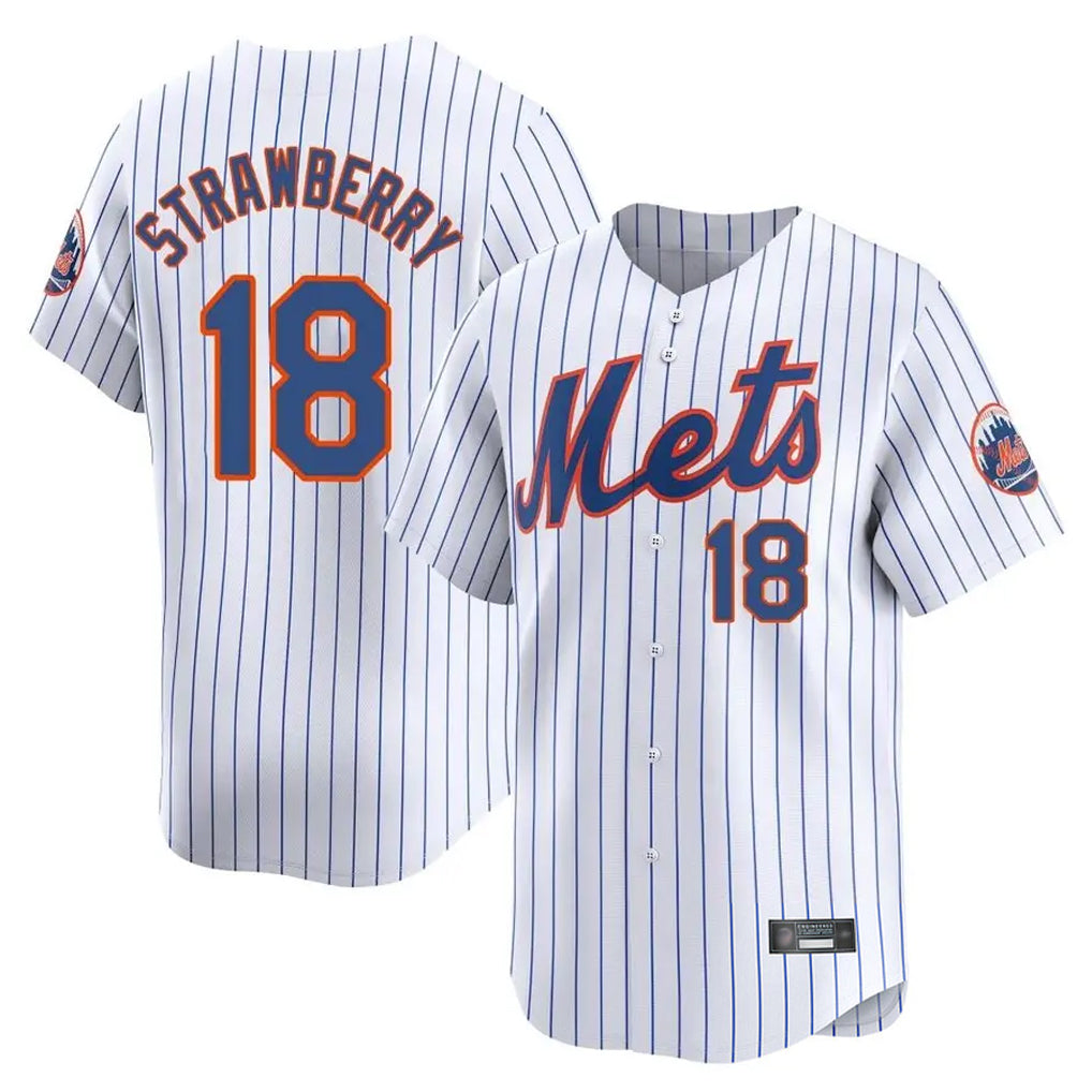 Fenge NY.Mets #18 Darryl Strawberry Player White Home Limited Stitched Jerseys