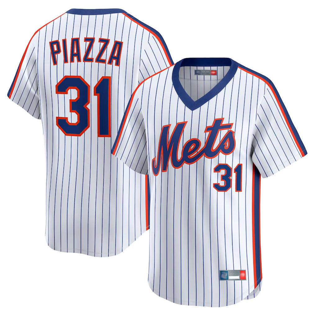 Fenge NY.Mets #31 Mike Piazza Player White Cooperstown Collection T-shirt Game Stitched Jerseys