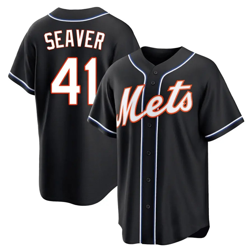 Fenge NY.Mets #41 Tom Seaver Player Black Fashion Out Game Stitched Jerseys