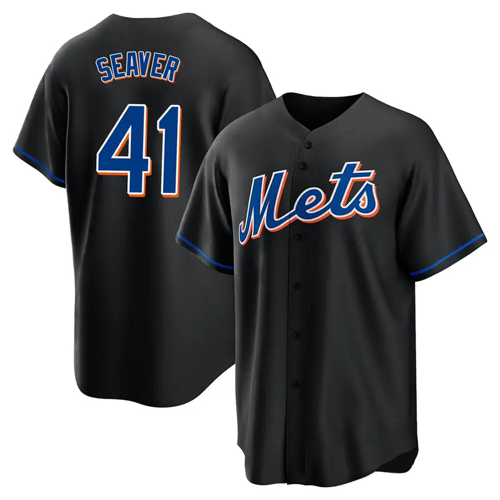 Fenge NY.Mets #41 Tom Seaver Player Black Replica Home Game Stitched Jerseys