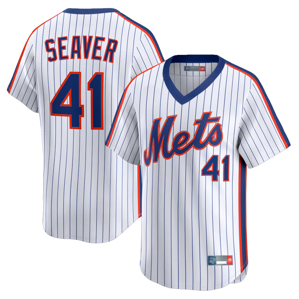 Fenge NY.Mets #41 Tom Seaver Player White Cooperstown Collection T-shirt Game Stitched Jerseys