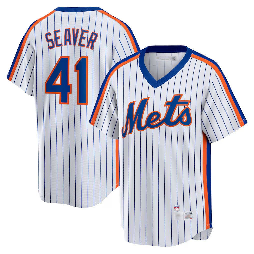 Fenge NY.Mets #41 Tom Seaver Player White Cooperstown Collection T-shirt Home Stitched Jerseys