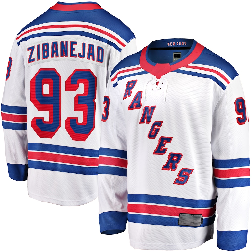 Fenge NY.Rangers #93 Mika Zibanejad White Away Premier Breakaway Player Jerseys