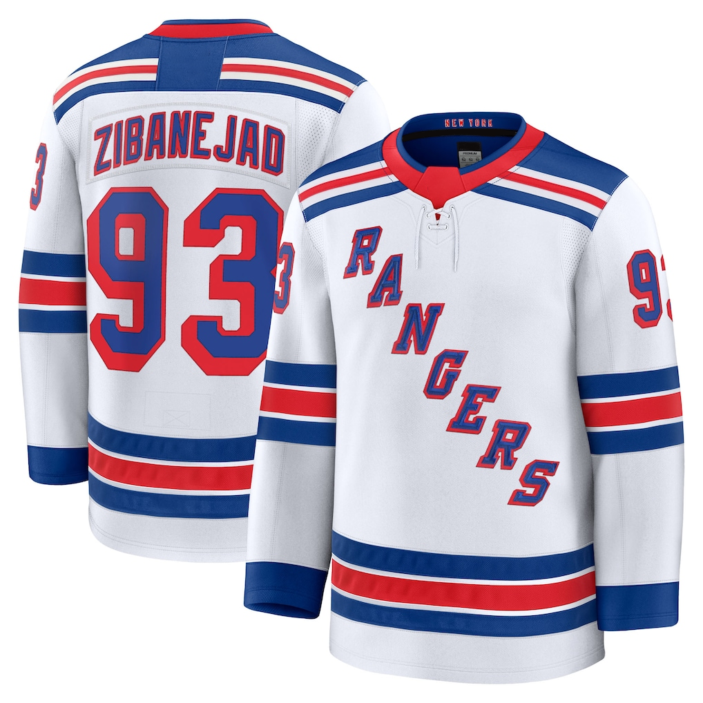 Fenge NY.Rangers #93 Mika Zibanejad White Away Premium Jerseys