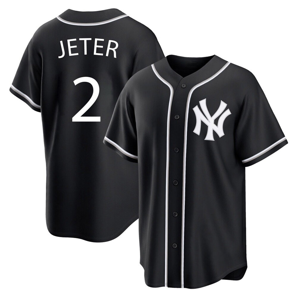 Fenge NY.Yankees #2 Derek Jeter Player Black Out Game Home Stitched Jerseys