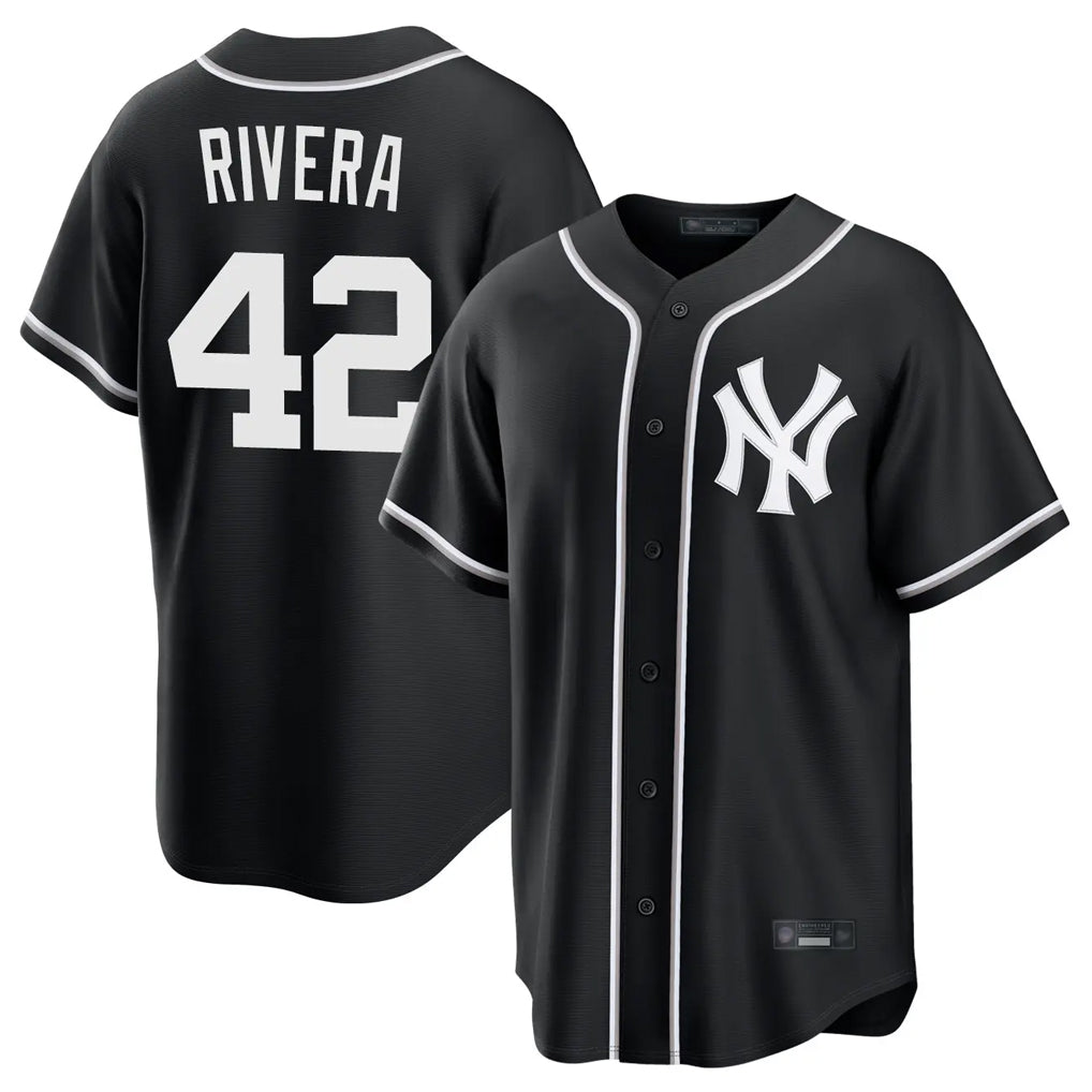 Fenge NY.Yankees #42 Mariano Rivera Player Black Out Game Home Stitched Jerseys