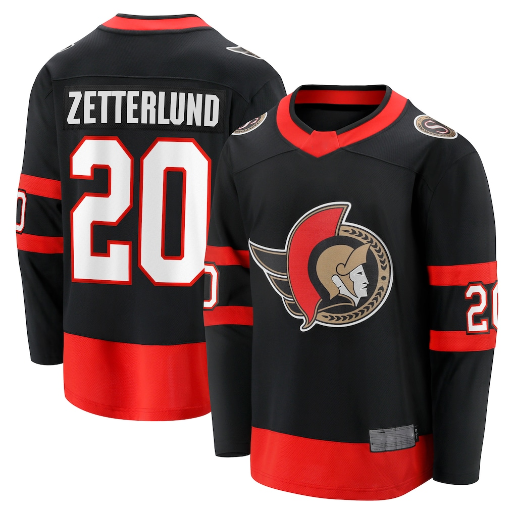 Fenge O.Senators #20 Fabian Zetterlund Black Home Breakaway Jerseys