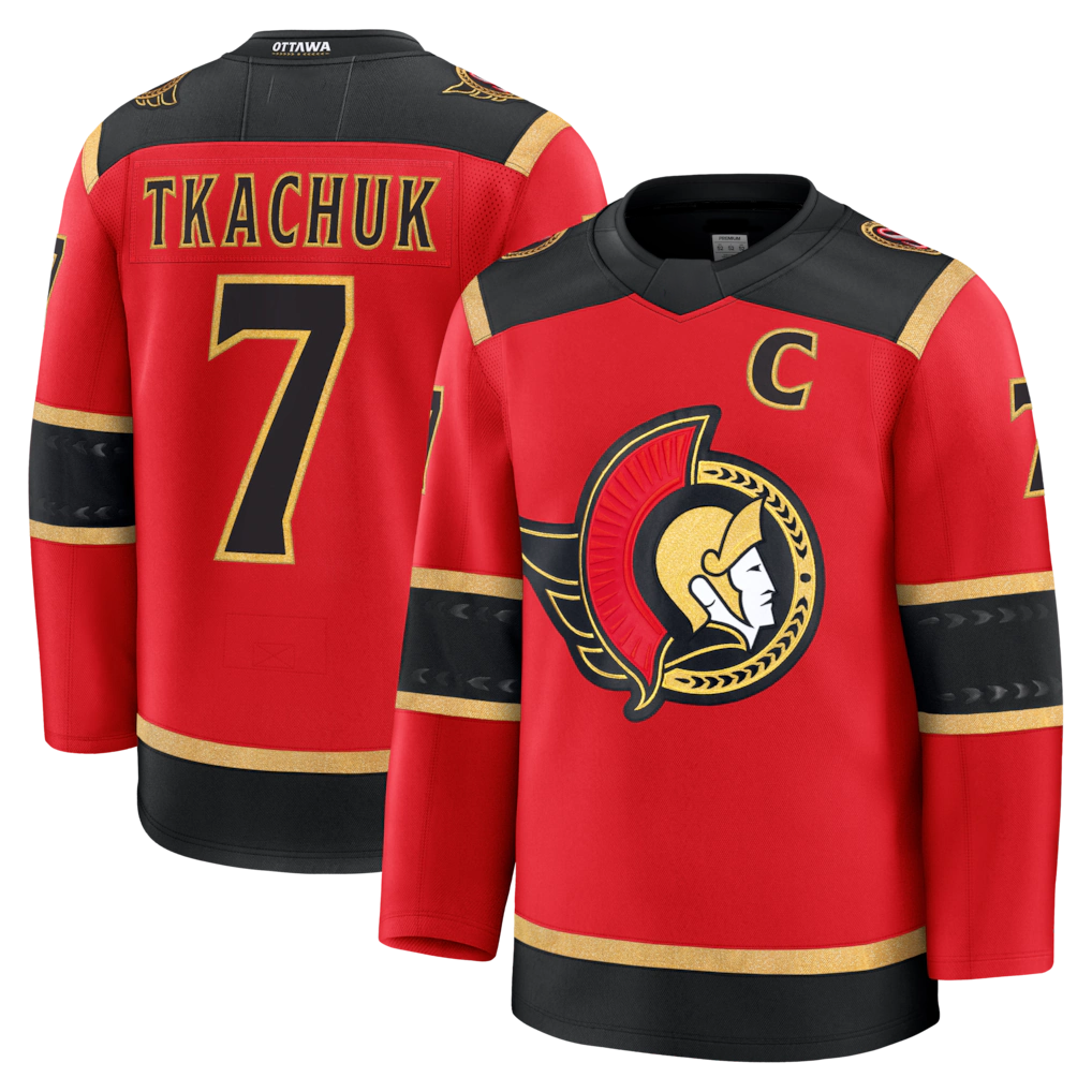 Fenge O.Senators #7 Brady Tkachuk Red Alternate Premium Jerseys