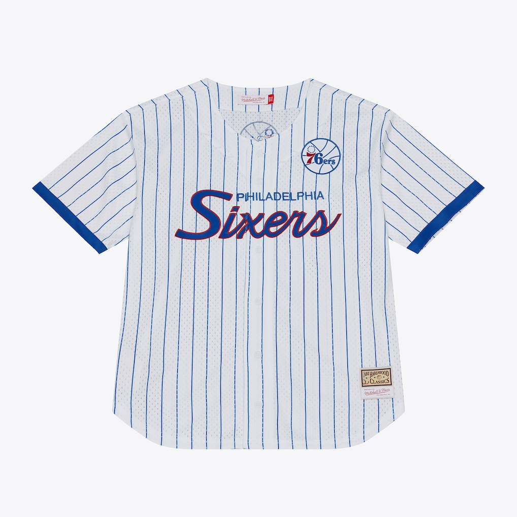 Fenge P.76ers Mitchell & Ness White Head Coach Pinstripe Mesh Full-Button Baseball Jerseys