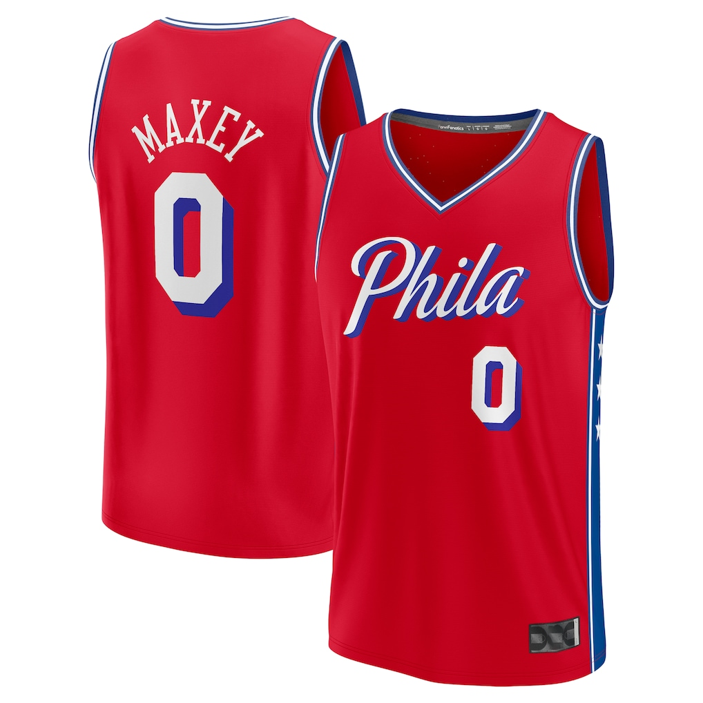 Fenge P.76ers #0 Tyrese Maxey Red Fast Break Replica Player Jerseys - Statement Edition
