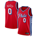 Fenge P.76ers #0 Tyrese Maxey  Red Swingman Jerseys - Statement Edition