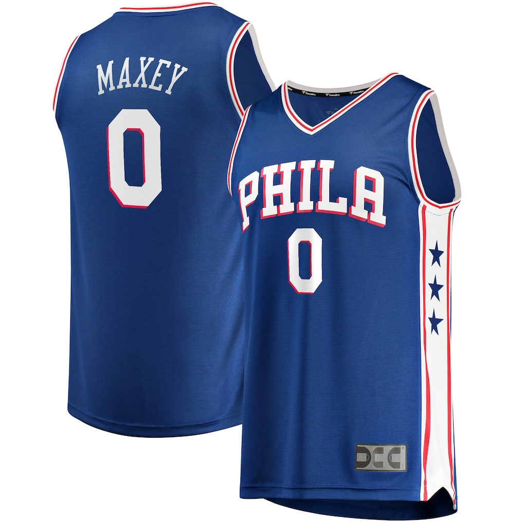 Fenge P.76ers #0 Tyrese Maxey  Royal Fast Break Replica Jerseys - Icon Edition