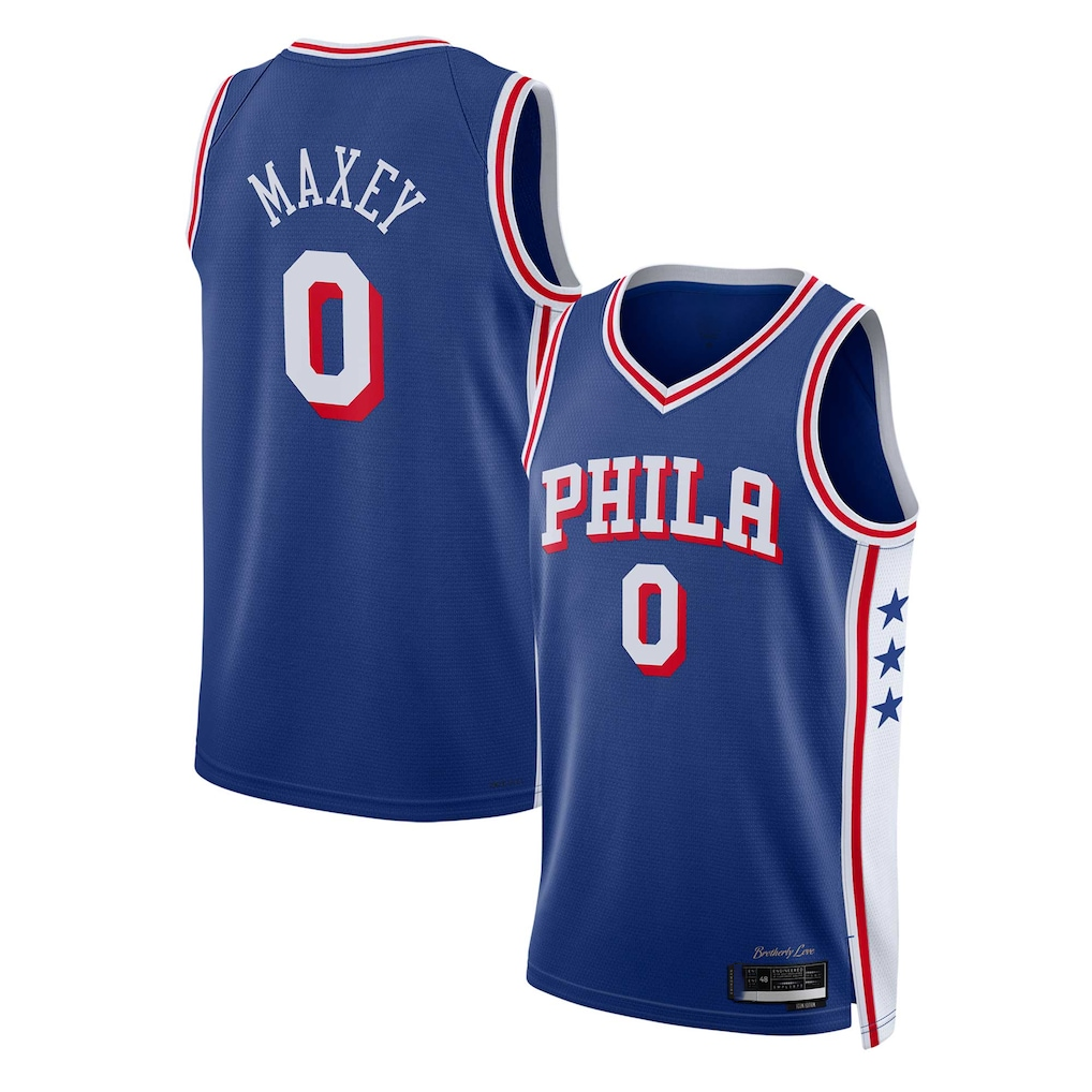 Fenge P.76ers #0 Tyrese Maxey Royal Swingman Jerseys - Icon Edition
