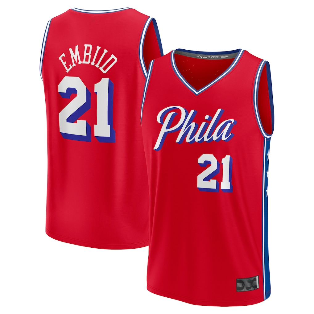 Fenge P.76ers #21 Joel Embiid Red Fast Break Replica Player Jerseys - Statement Edition