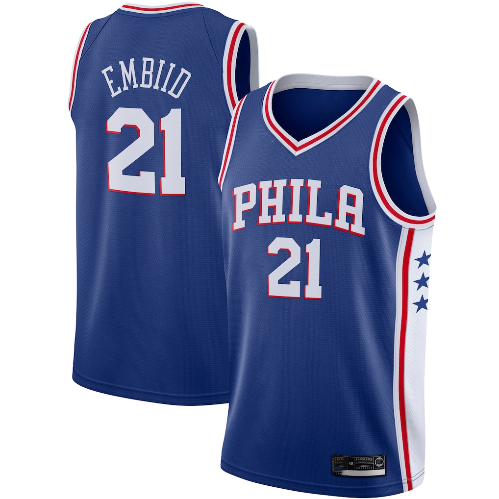 Fenge P.76ers #21 Joel Embiid Royal 2019-2020 Swingman Jerseys - Icon Edition