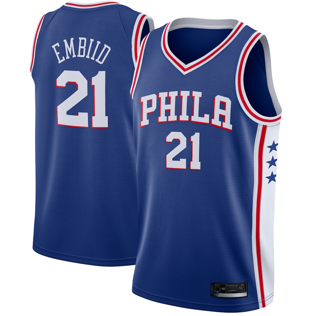 Fenge P.76ers #21 Joel Embiid Royal Swingman Jerseys - Icon Edition