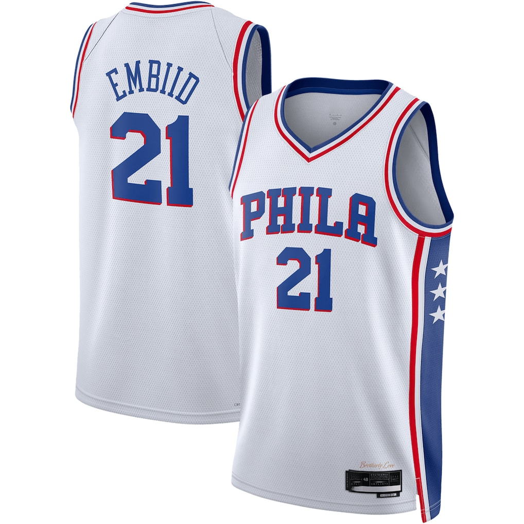 Fenge P.76ers #21 Joel Embiid White Swingman Jerseys - Association Edition