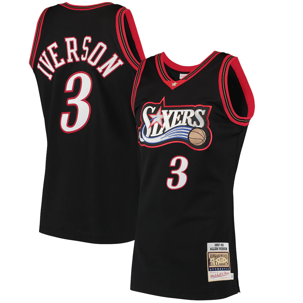Fenge P.76ers #3 Allen Iverson Mitchell & Ness Black 1997-98 Hardwood Classics Authentic Jerseys