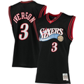 Fenge P.76ers #3 Allen Iverson Mitchell & Ness Black 200001 Big & Tall Hardwood Classics Swingman Jerseys