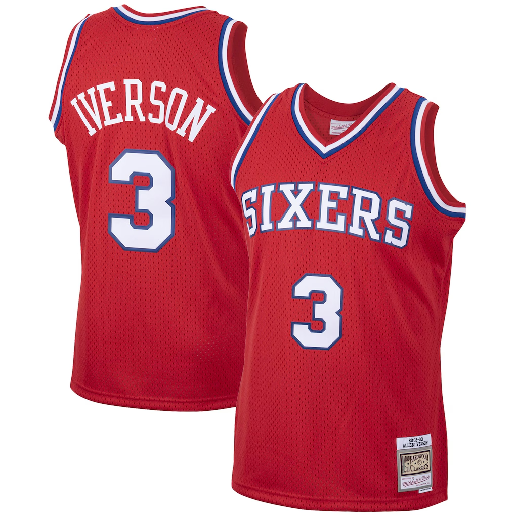 Fenge P.76ers #3 Allen Iverson Mitchell & Ness Red 2002-03 Hardwood Classics Swingman Jerseys